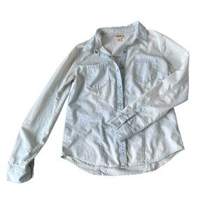Mossimo Medium Light Wash Chambray Snap Button Shirt Casual Western Coastal